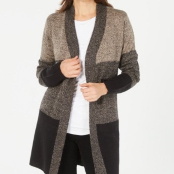 Karen Scott Sweaters - Karen Scott Color blocked Open-Front Cardigan